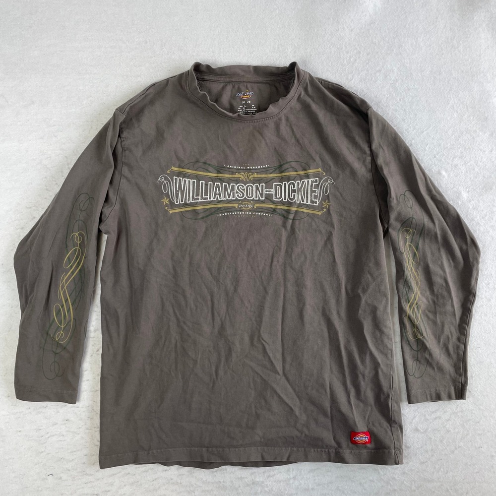 Dickies Long Sleeve Shirt Mens XL Brown Sleeve Print Williamson-Dickie Cotton